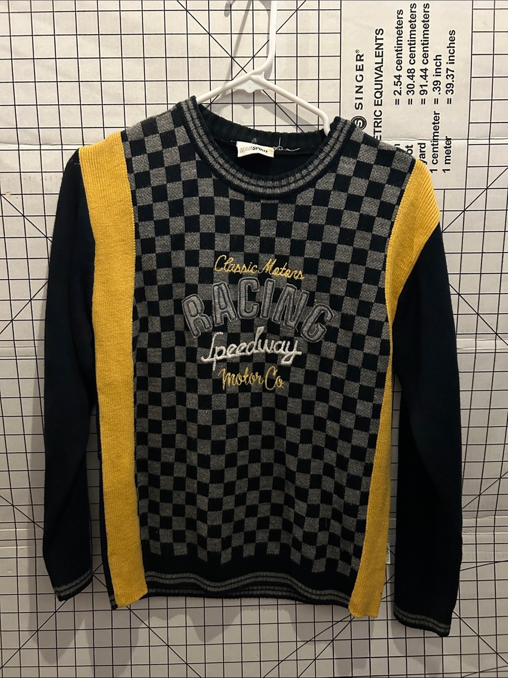 Racing Checkered Crewneck Sweater - Black, Gray & Yellow